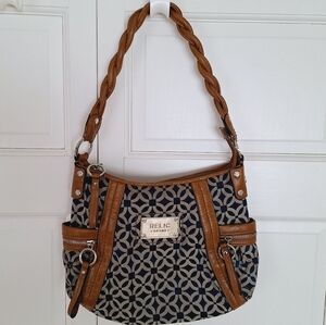 Relic Navy & Tan Geometric Braided-Handle Shoulder Bag